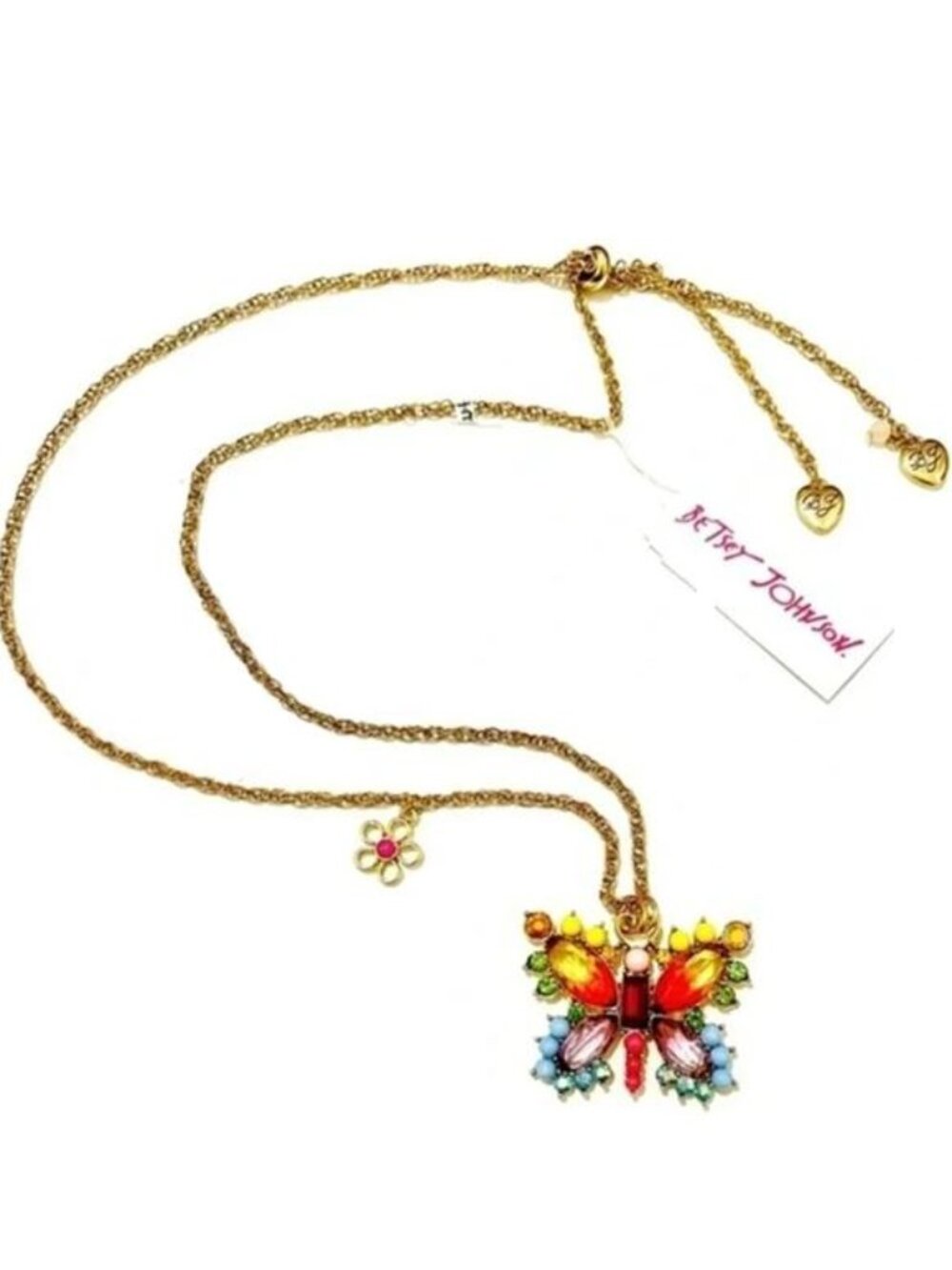 Betsey Johnson Love Fest Butterfly Necklace Multicolored Yellow Blue $58 Retail